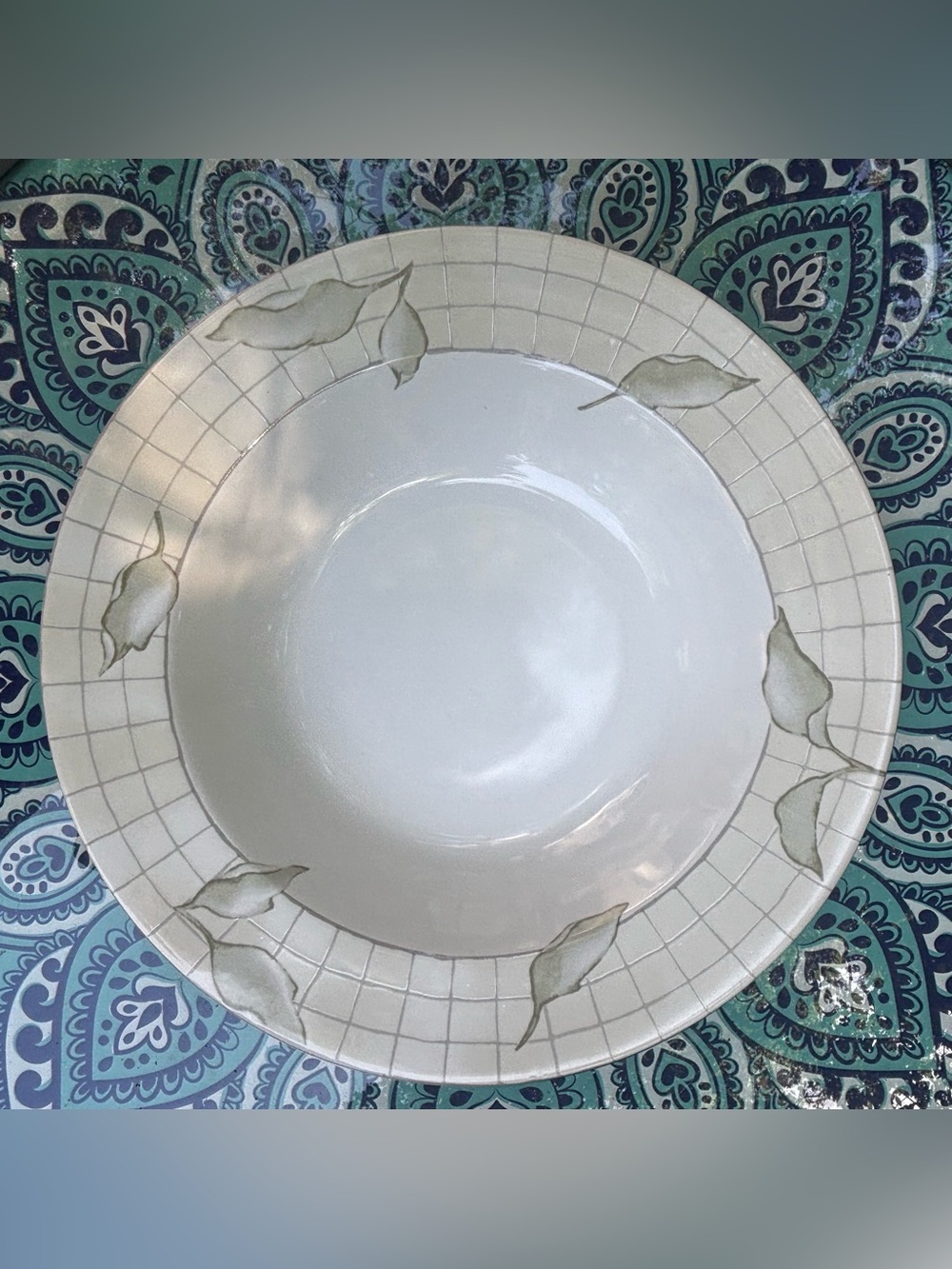 PTS International Interiors Linen Flower Rim Soup Bowl 9” Stoneware